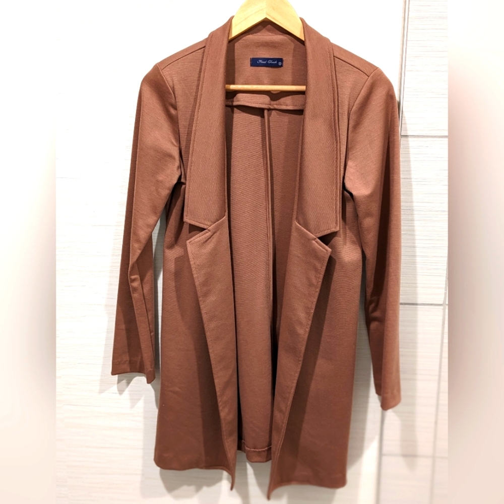 Classic Draped Long Coatigan / Jacket - Tan